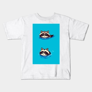 Raccoon Duo Swimming in Blue Water Kids T-Shirt